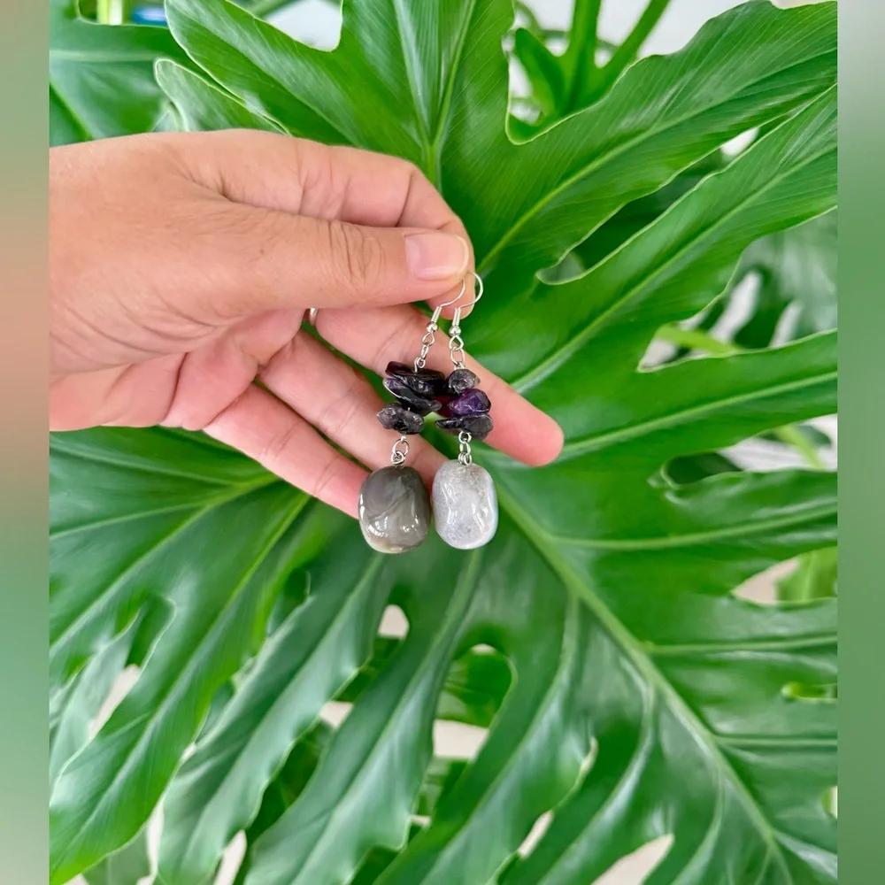 Amethyst & Botswana Agate Earrings